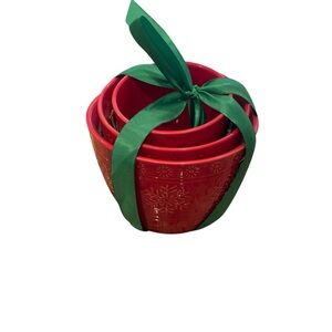 Festive Christmas Red Holiday Bowls Set